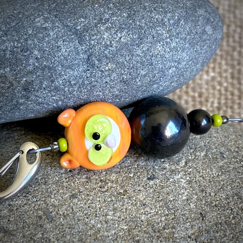 Orange Tabby Cat Shungite Necklace on Ball Chain, Accessory for Kids