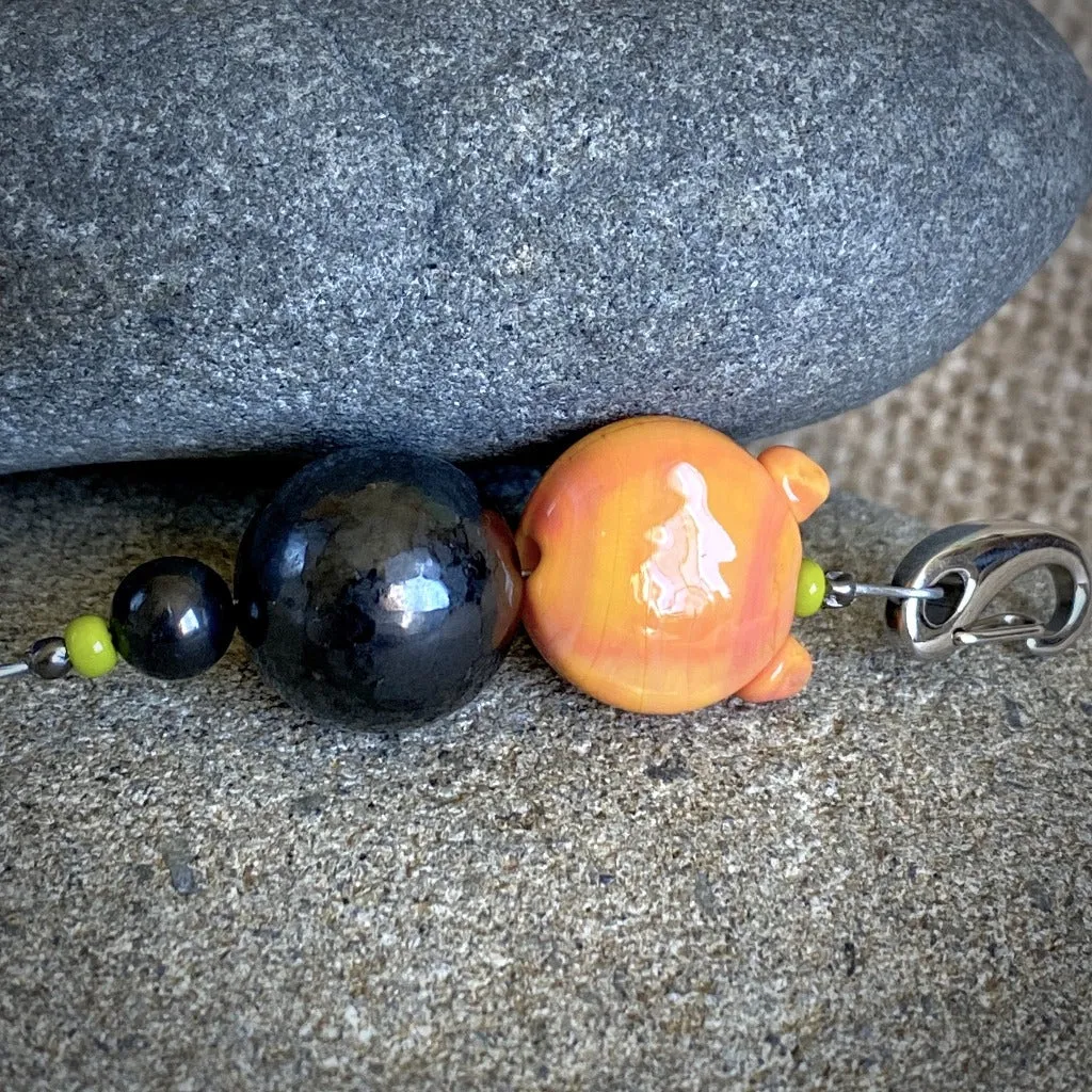 Orange Tabby Cat Shungite Necklace on Ball Chain, Accessory for Kids