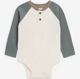 Organic Lucas Raglan Henley Bodysuit - Ivory / Agave