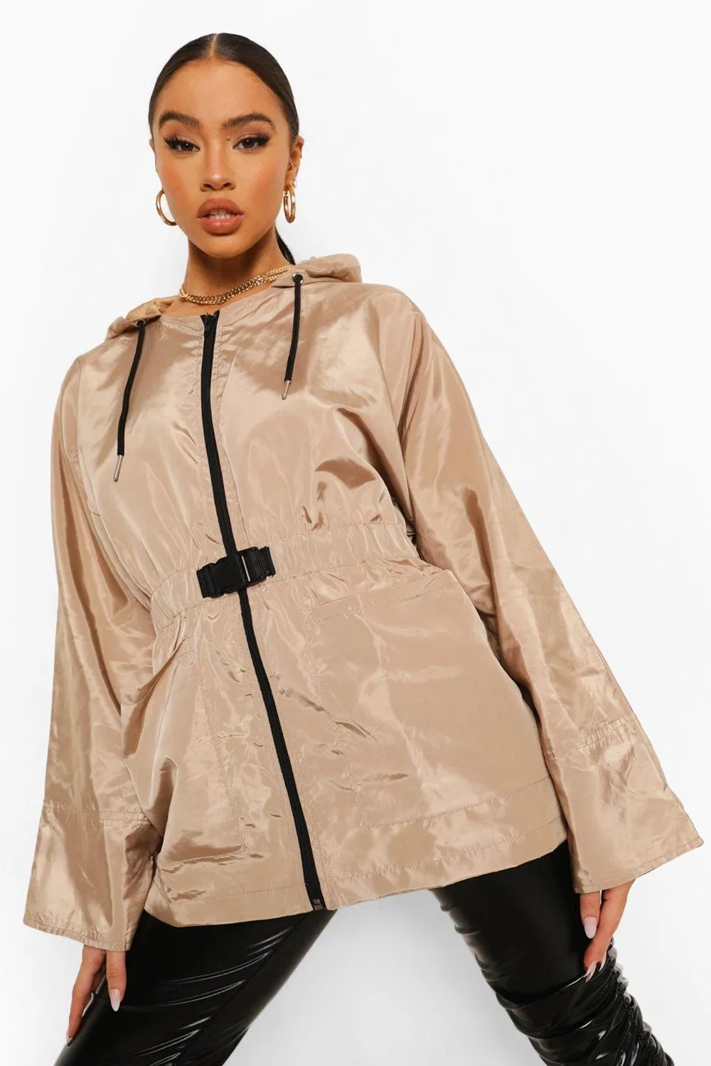 Oversized Buckle Belted Windbreaker