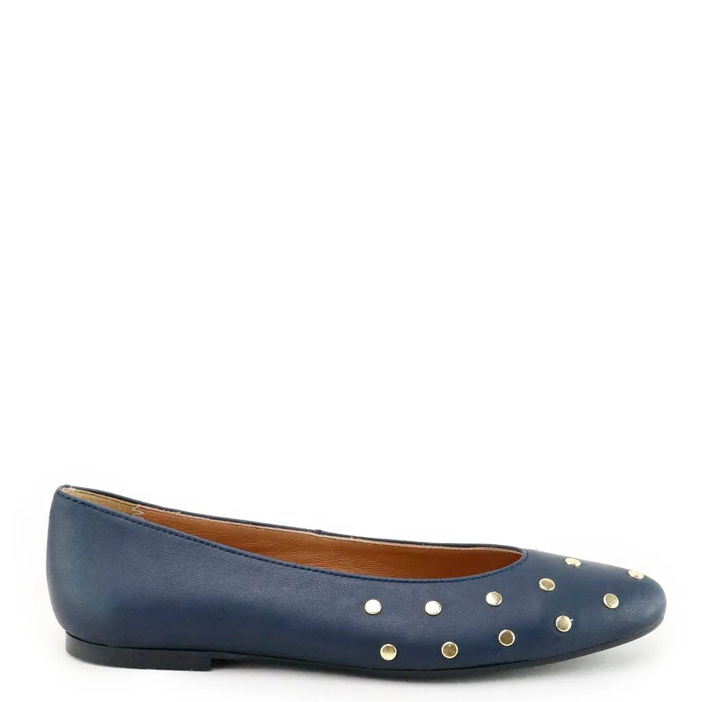 Papanatas Navy Studded Leather V Flat