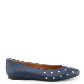 Papanatas Navy Studded Leather V Flat