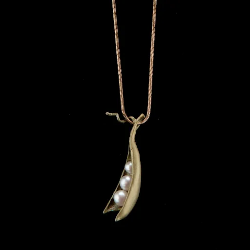 Pea Pod 18 Inch Adjustable 3 Pearl Pendant Necklace by Michael Michaud