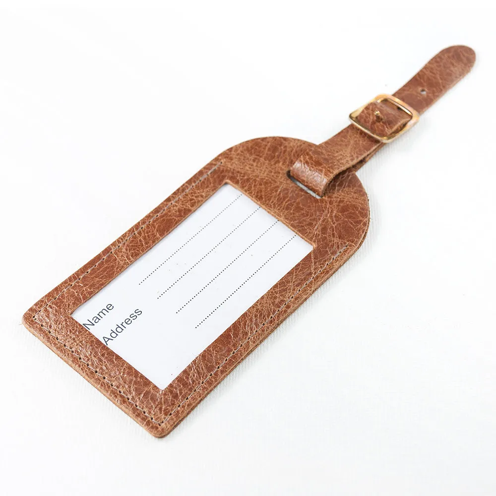 Personalised Natural Tan Foiled Leather Luggage Tag