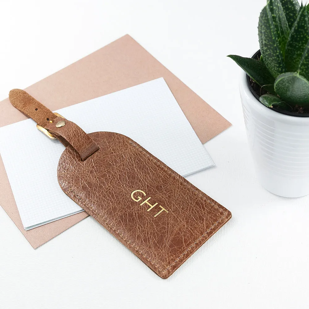 Personalised Natural Tan Foiled Leather Luggage Tag