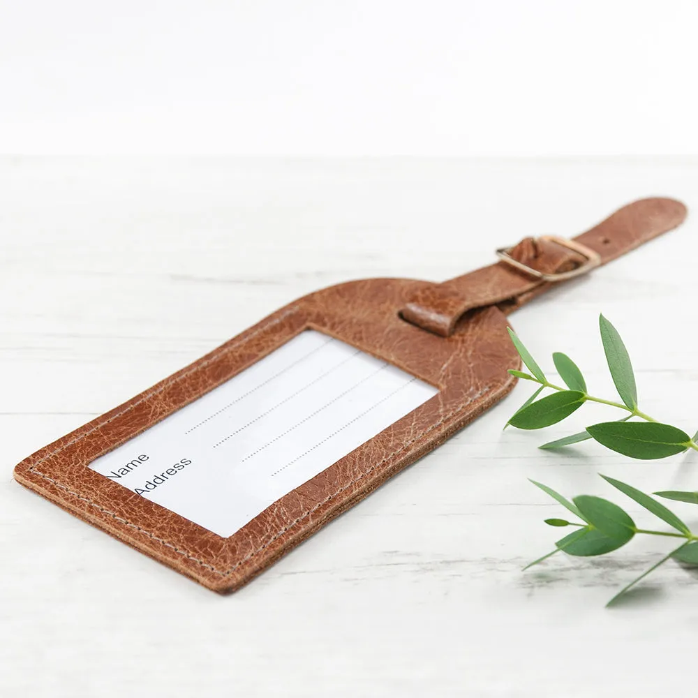 Personalised Natural Tan Foiled Leather Luggage Tag