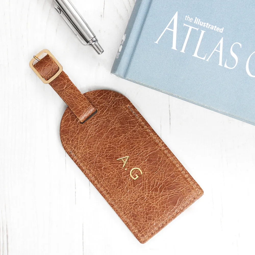 Personalised Natural Tan Foiled Leather Luggage Tag