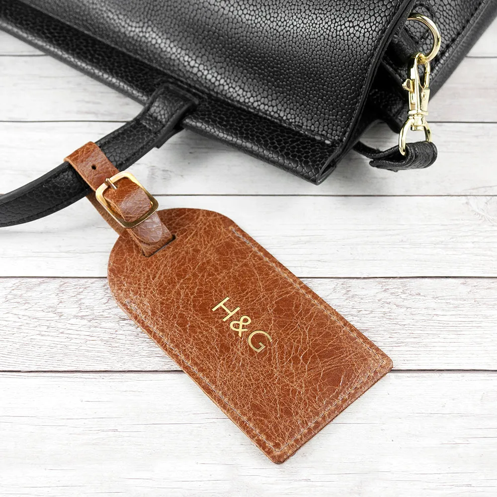 Personalised Natural Tan Foiled Leather Luggage Tag