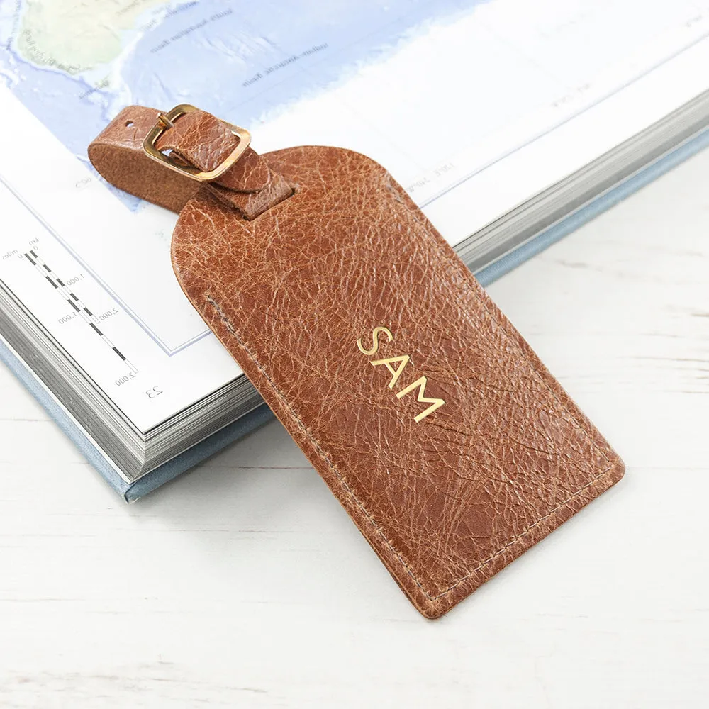 Personalised Natural Tan Foiled Leather Luggage Tag