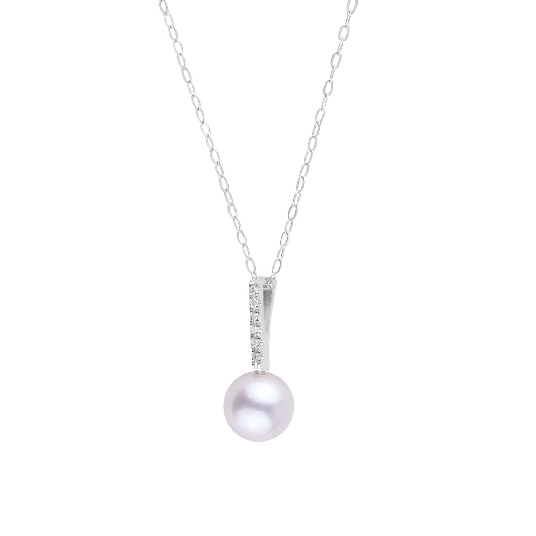 Petite Diamond Bar Collection 6.5-7.0 mm Akoya Pearl and Diamond Pendant