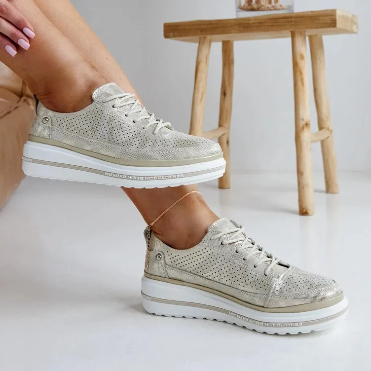 Piano gold leather wedge sneakers golden