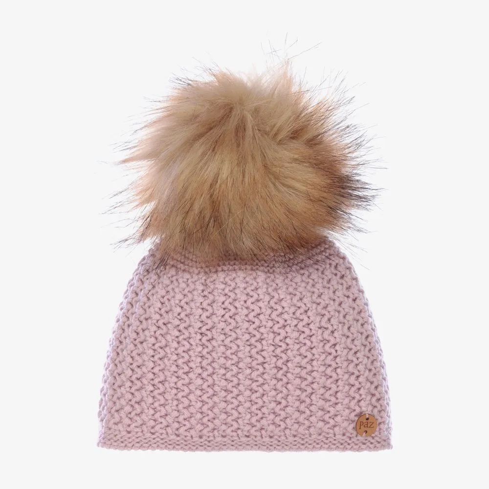 Pink Faux Fur Pom-Pom Hat 