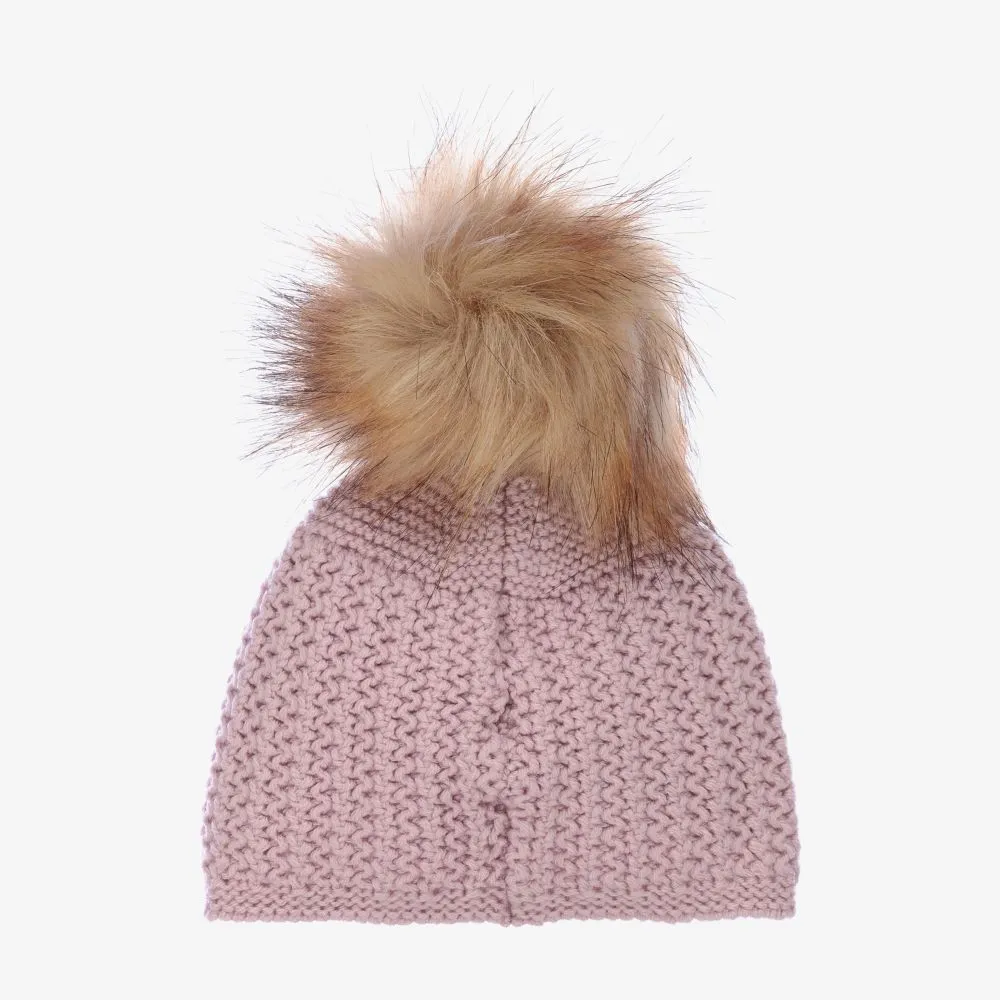 Pink Faux Fur Pom-Pom Hat 