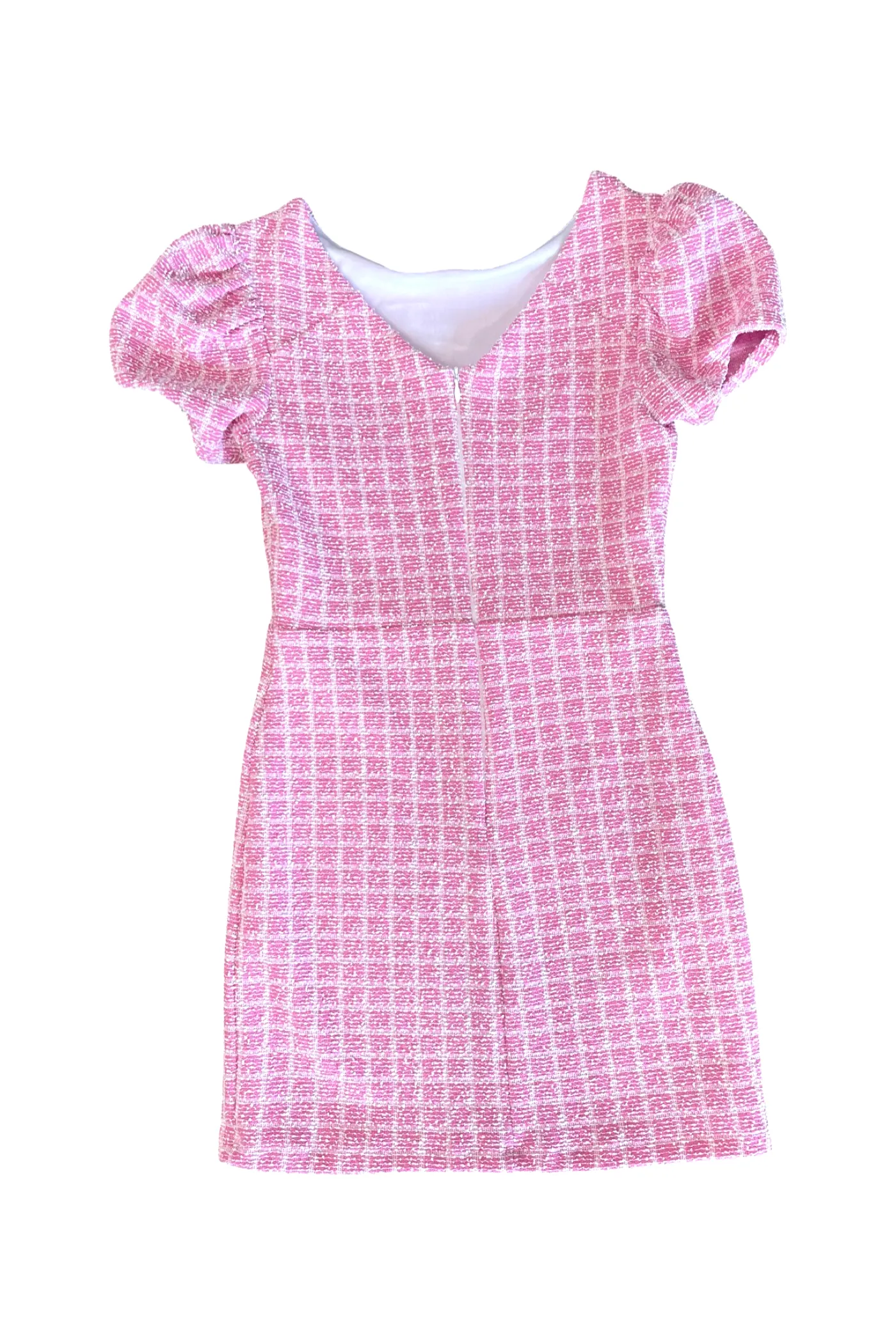 Pink Tweed Puff Sleeve Dress