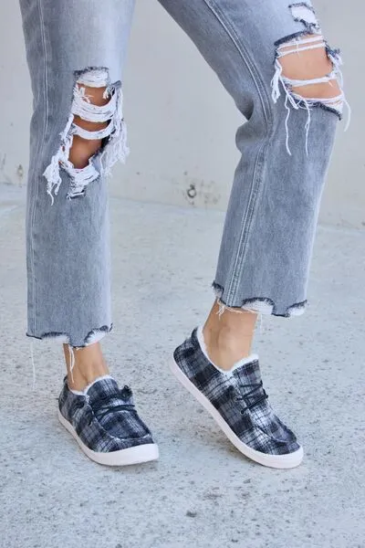 Plaid Plush Flat Sneakers