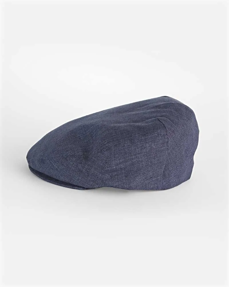 Plain Navy 100% Linen Flat Cap