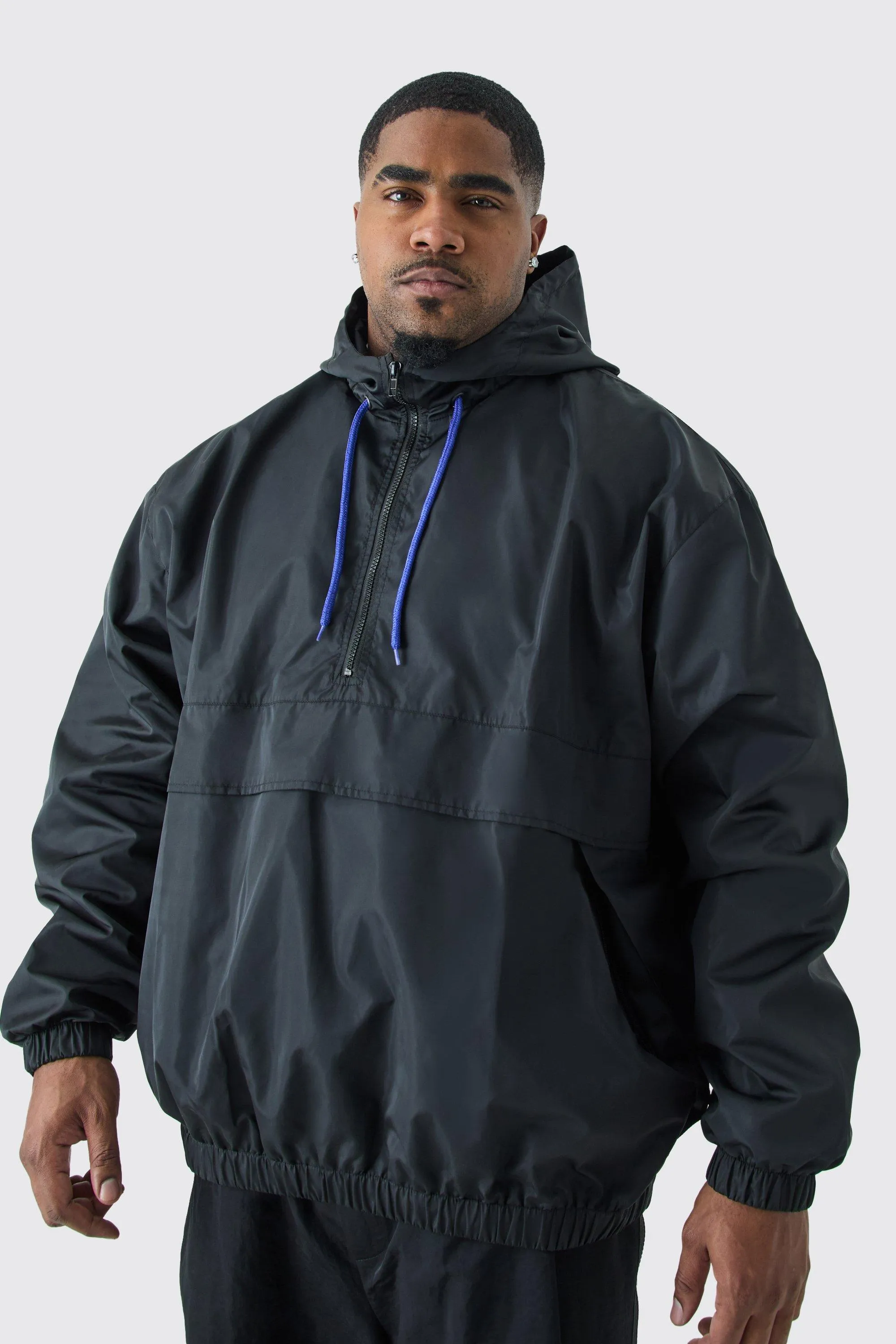 Plus Oversized Hooded Half Zip Windbreaker