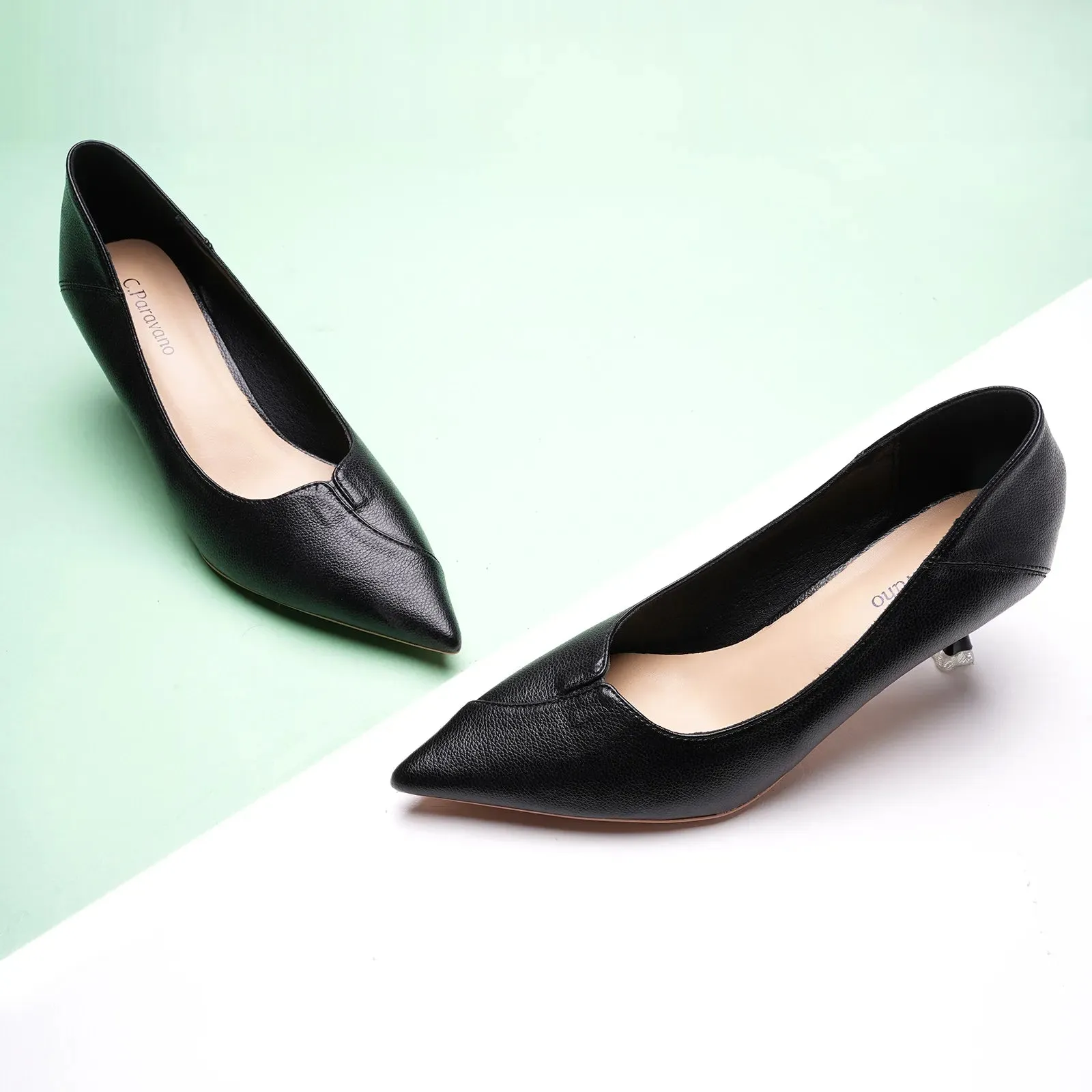 Pointed Toe Kitten Heel Pumps (Anna)