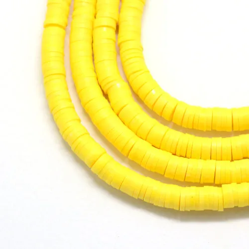 Polymer Clay Beads, Fimo, Katsuki, Heishi, Flat, Round, Yellow, 6mm