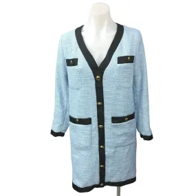 Pomander Place Blue Tweed V-neck Button Long Sleeve Midi Shift Shirt Dress Sz S