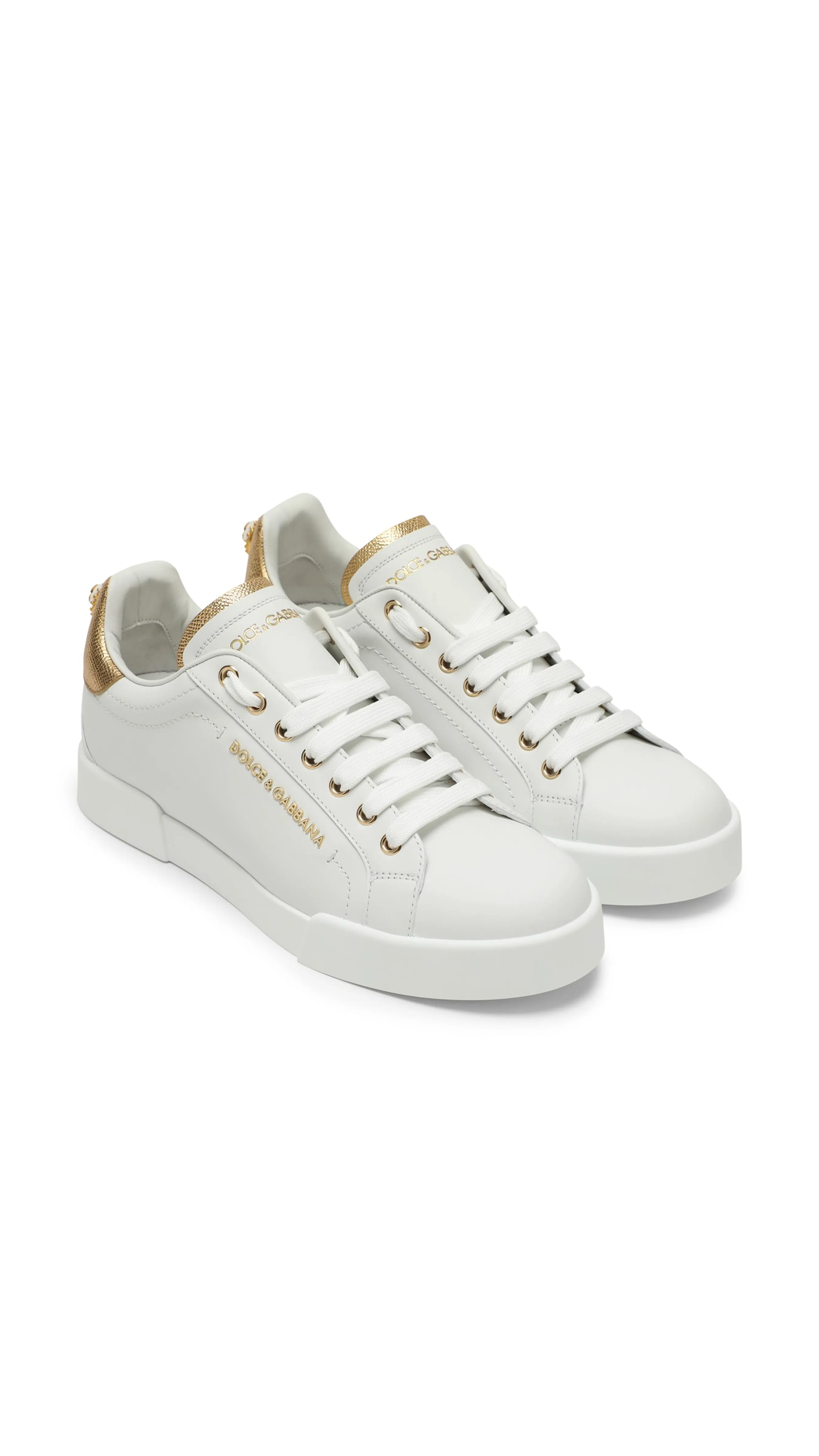 Portofino Sneakers in Nappa Calfskin with Lettering - White/Gold