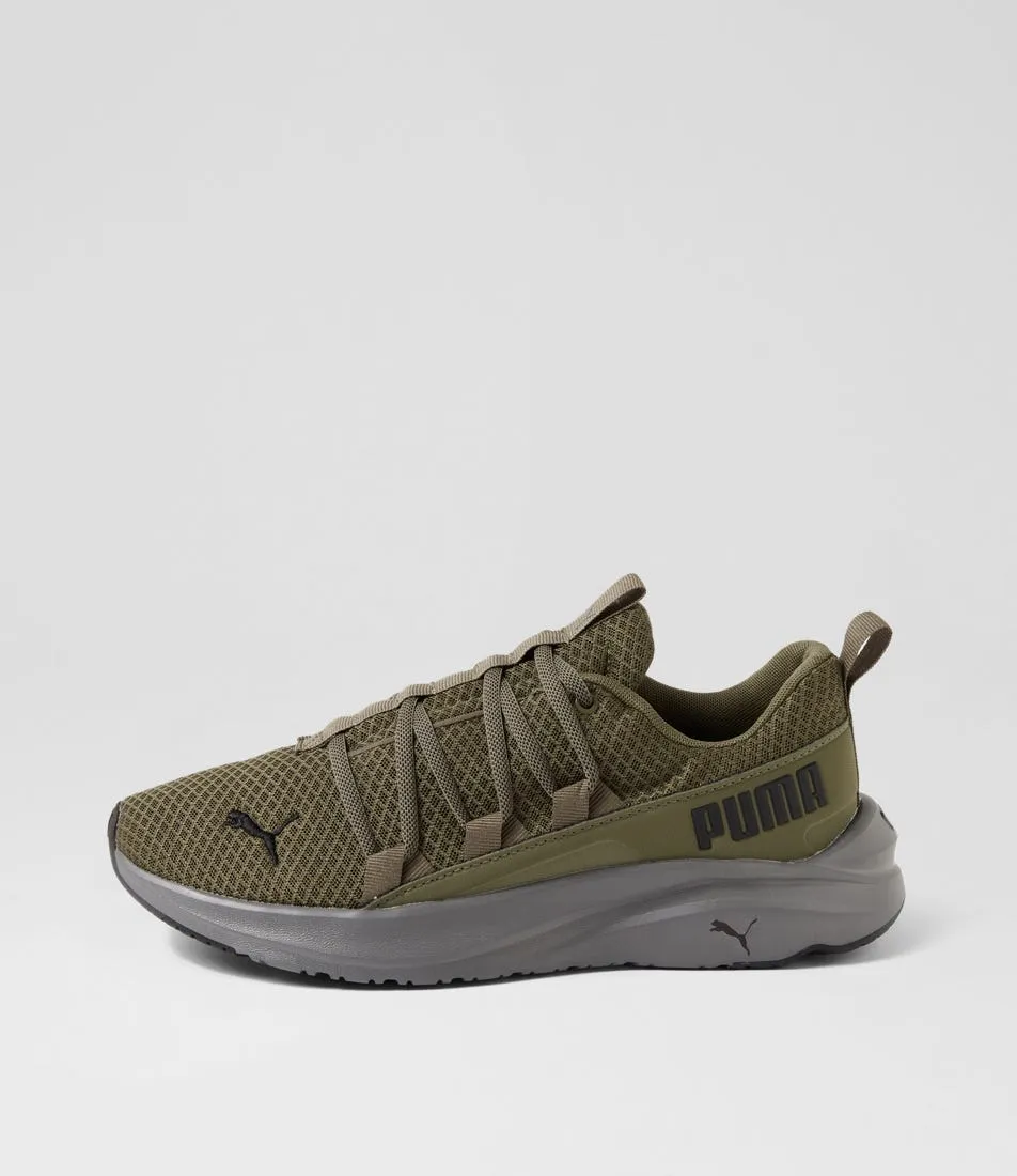 PUMA Softride One4all Olive Dark Gray Black Mesh Sneakers