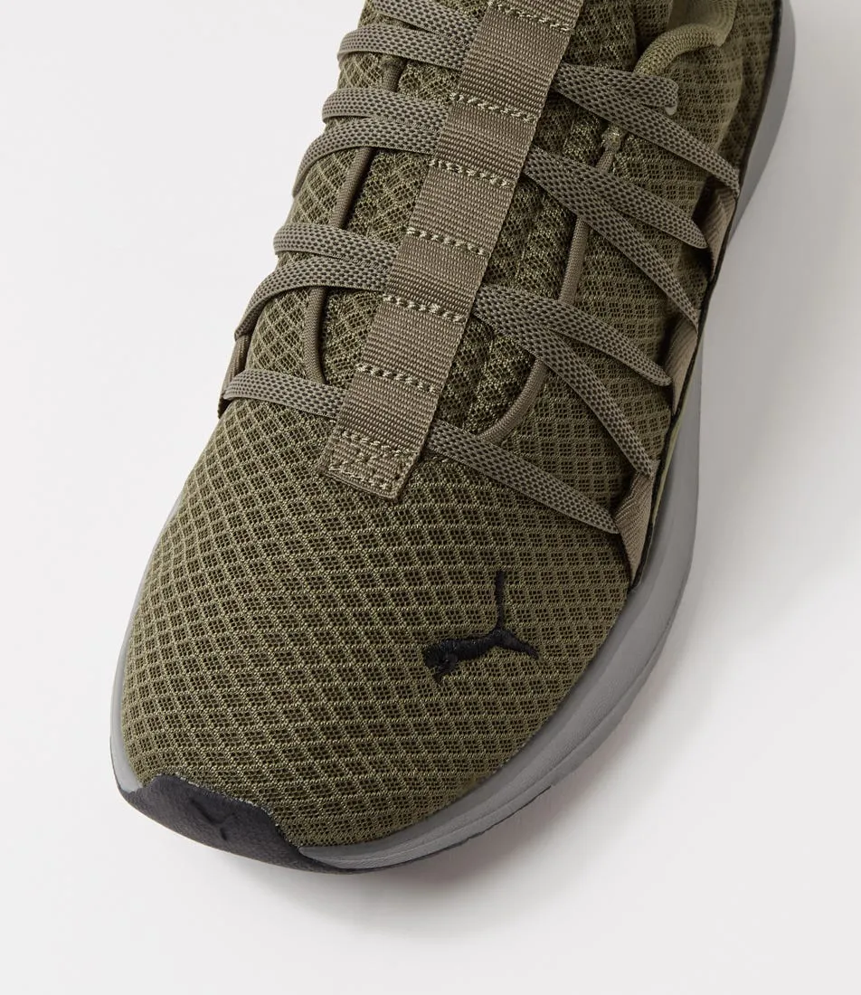 PUMA Softride One4all Olive Dark Gray Black Mesh Sneakers