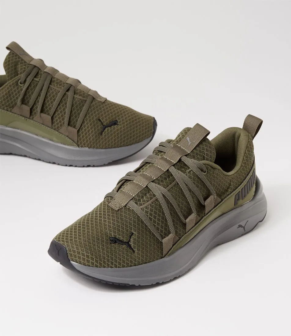 PUMA Softride One4all Olive Dark Gray Black Mesh Sneakers