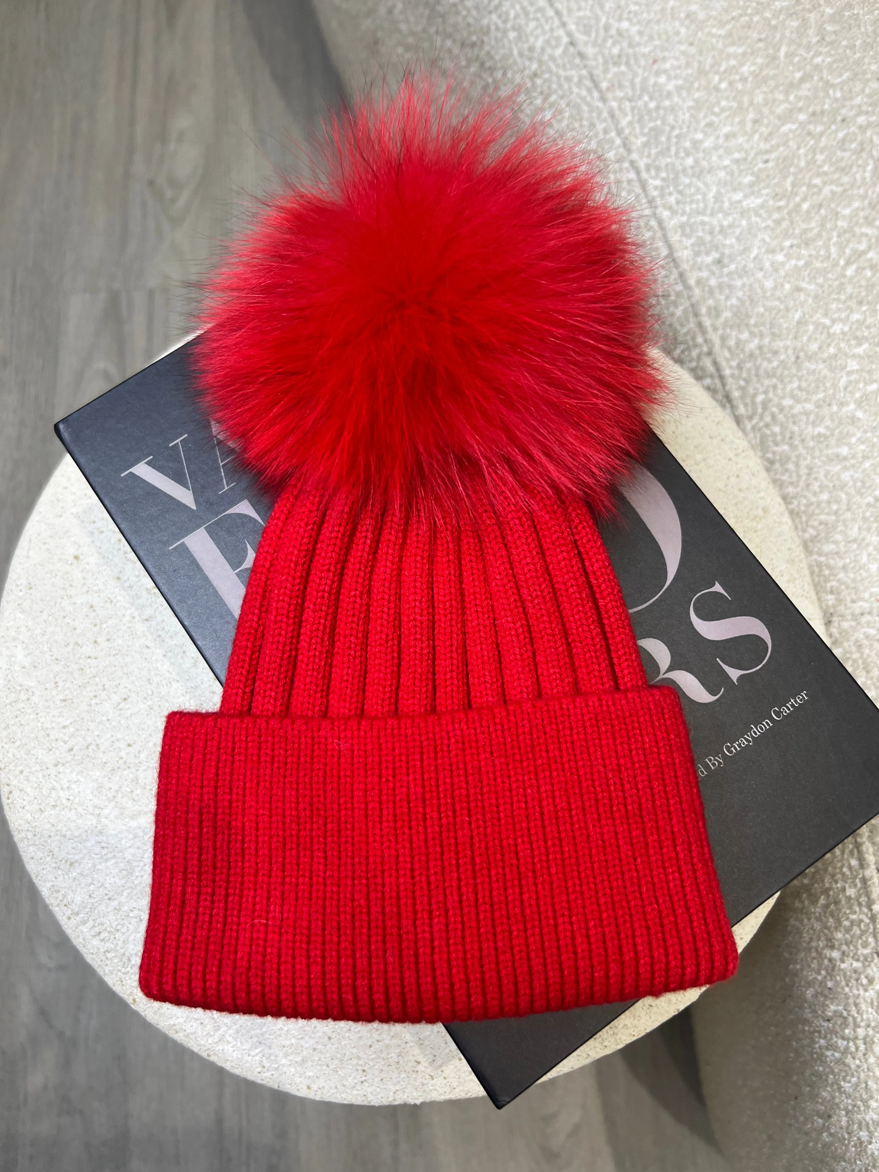 Red Luxury Fur Bobble Hat