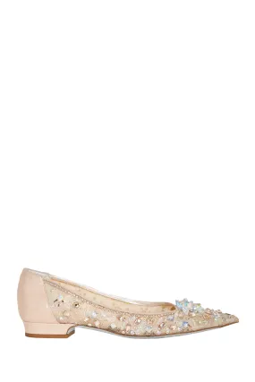 Rene Caovilla Beige Crystal Embellished \'Cinderella\' Pointed Toe Flats Size 35