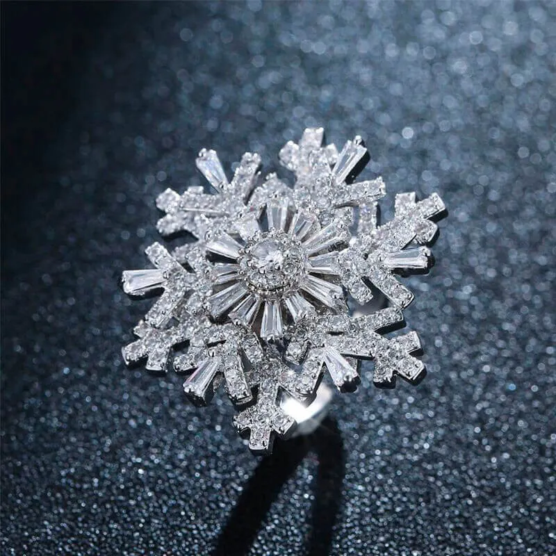 Rotate Snowflake Dancing Open Ring