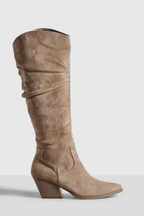 Ruched Casual Knee High Cowboy Boots