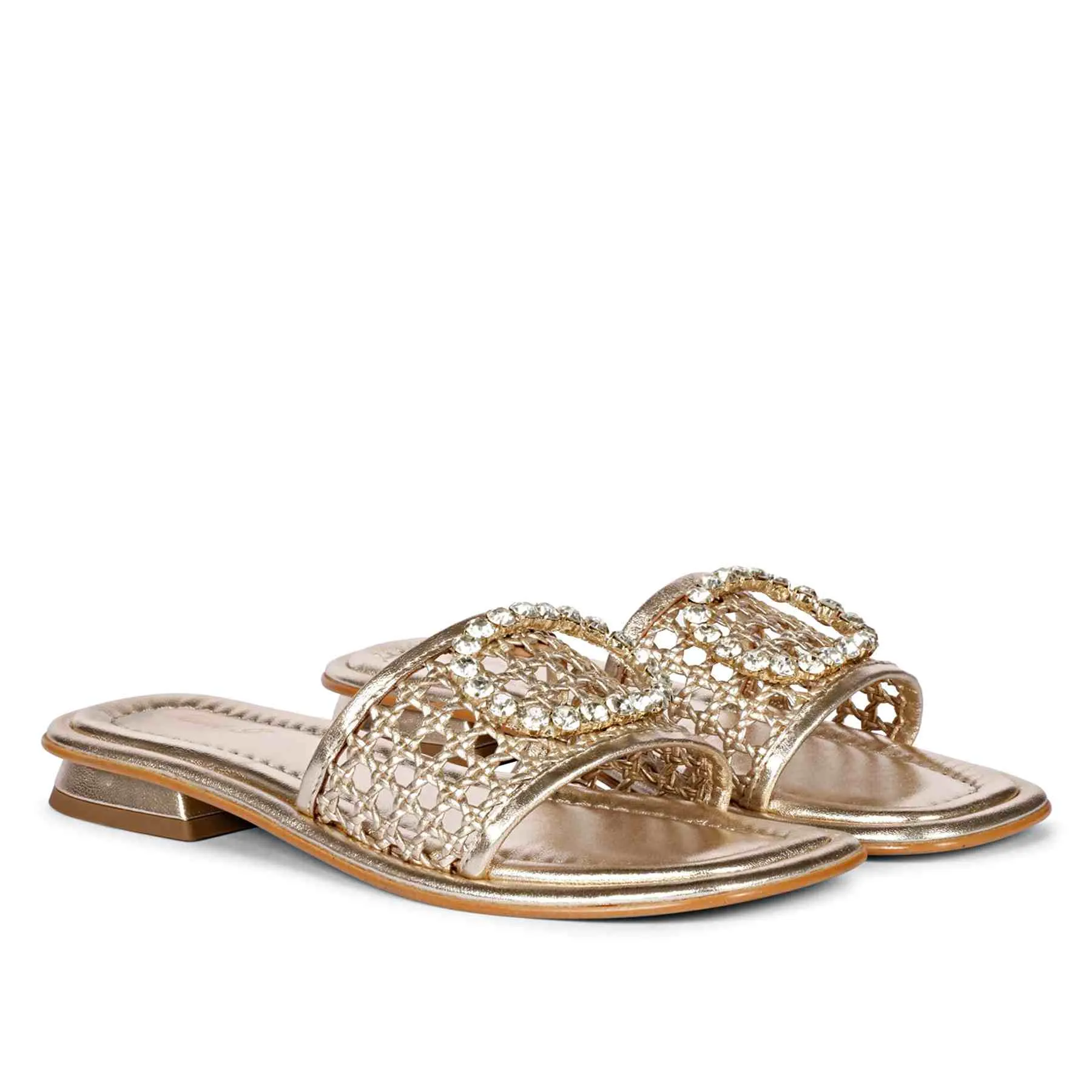 Saint Carly Gold Leather Flat Sandal