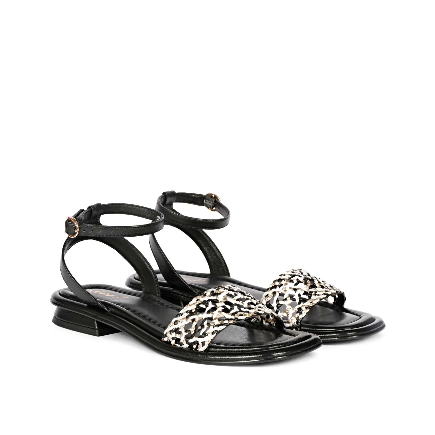 Saint Catalina Black Leather Flat Sandal