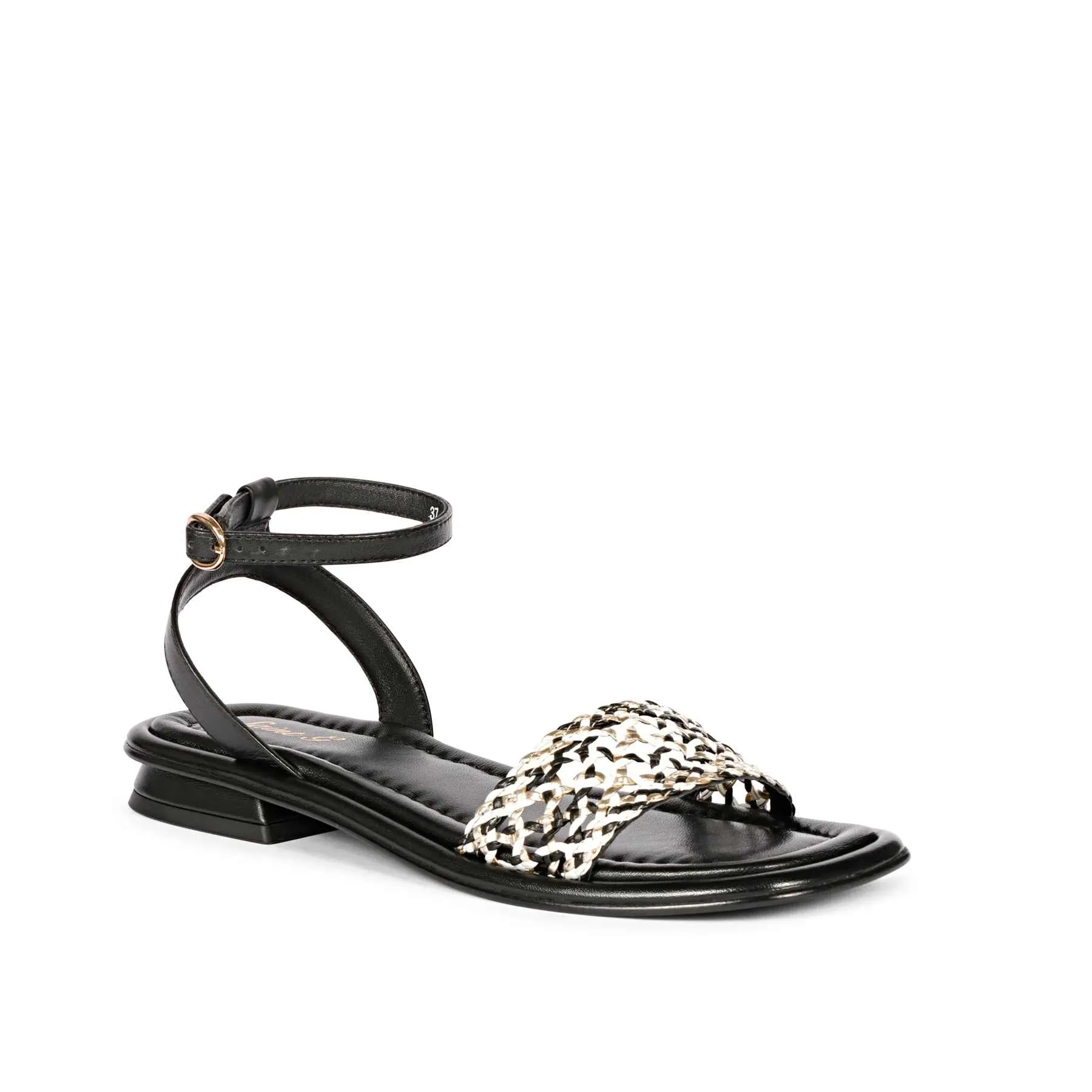 Saint Catalina Black Leather Flat Sandal