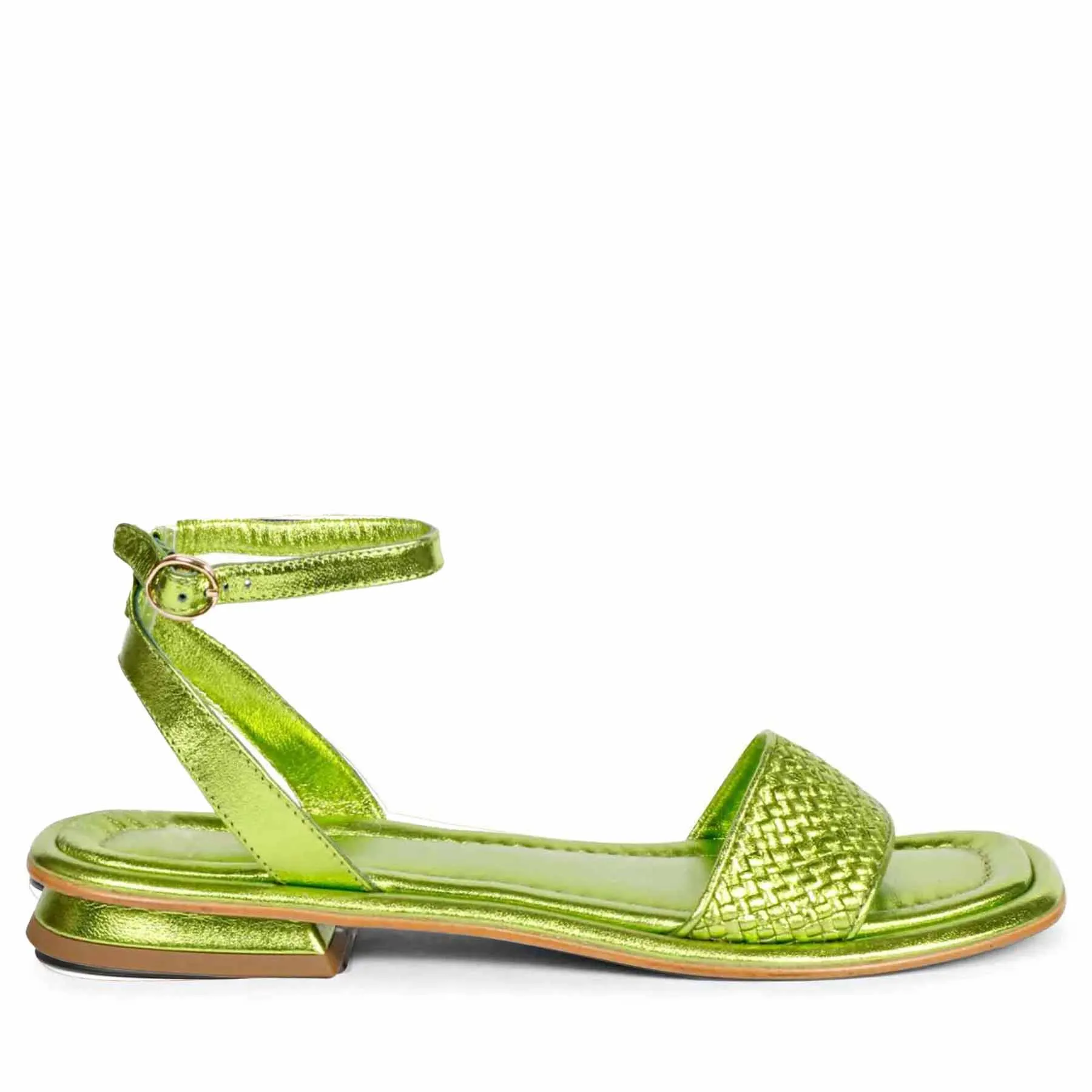 Saint Catalina Green Leather Flat Sandal