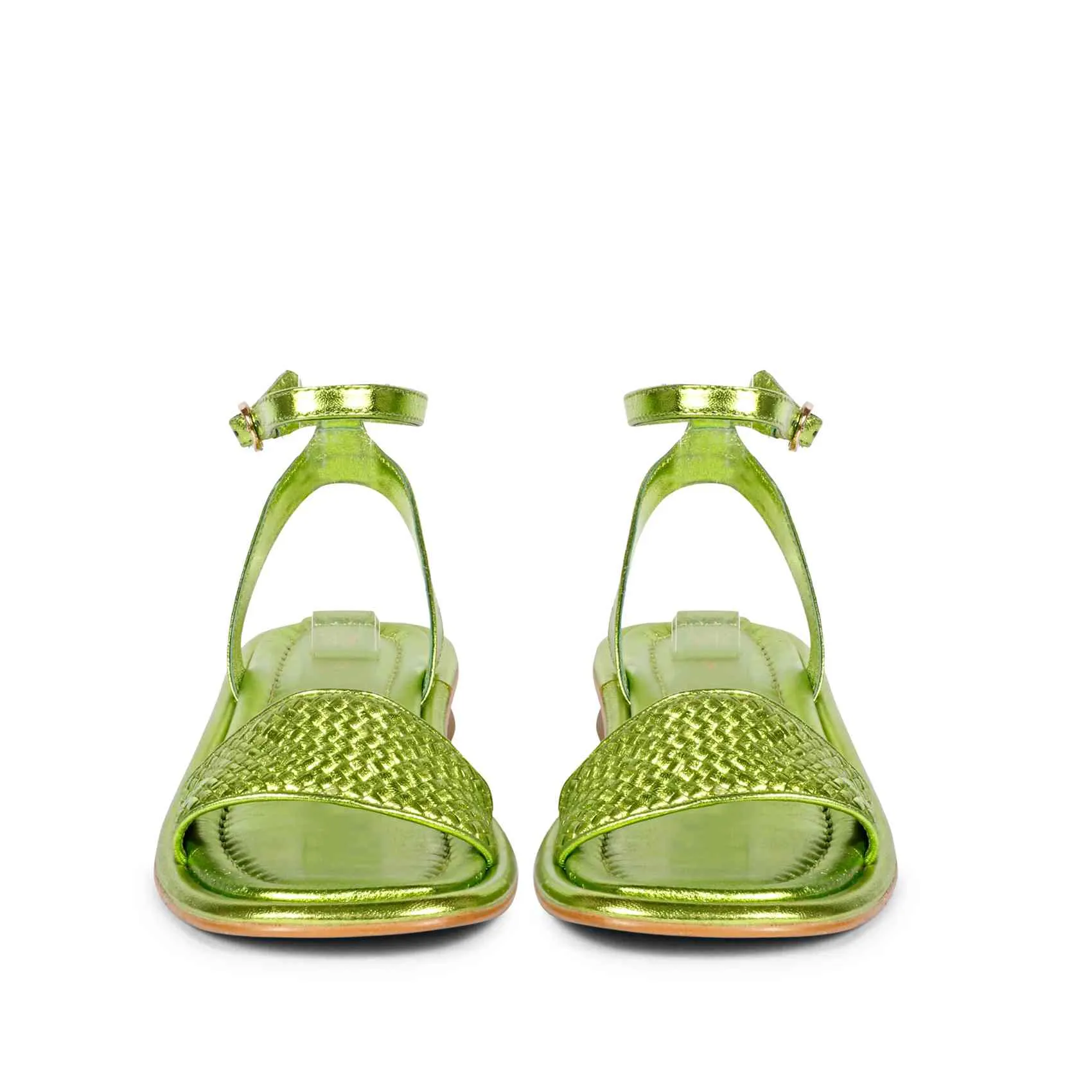 Saint Catalina Green Leather Flat Sandal