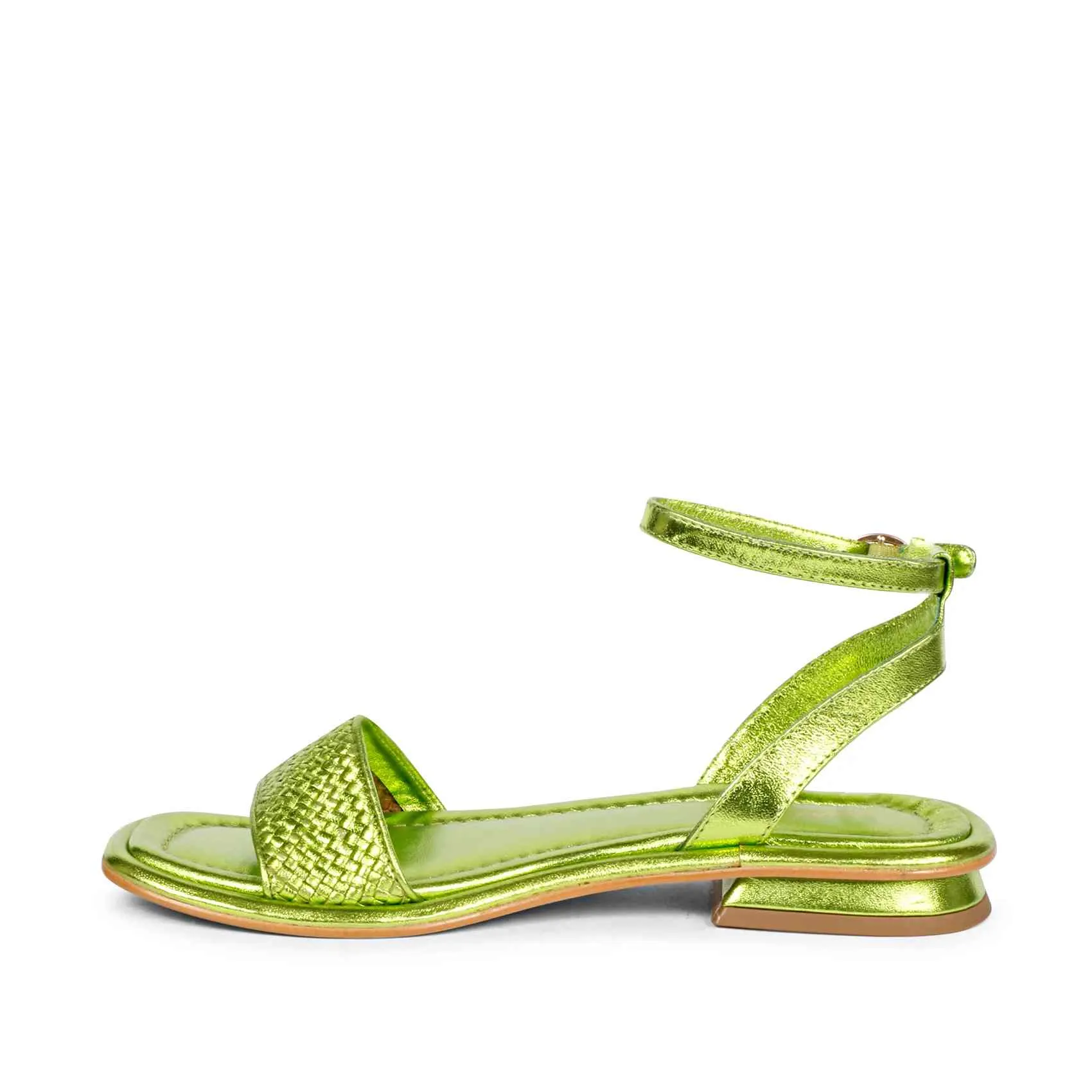 Saint Catalina Green Leather Flat Sandal