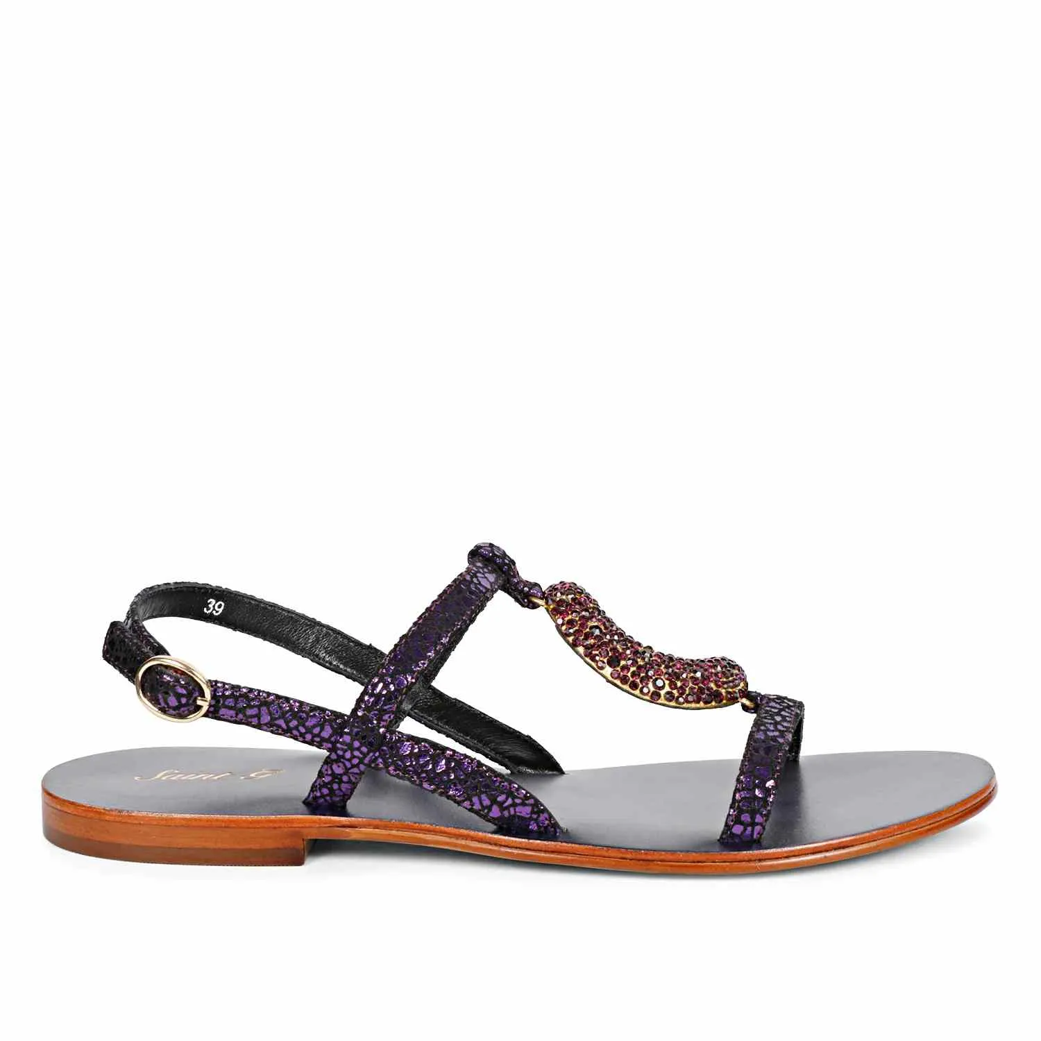 Saint Daisy Purple Leather Flat Sandal