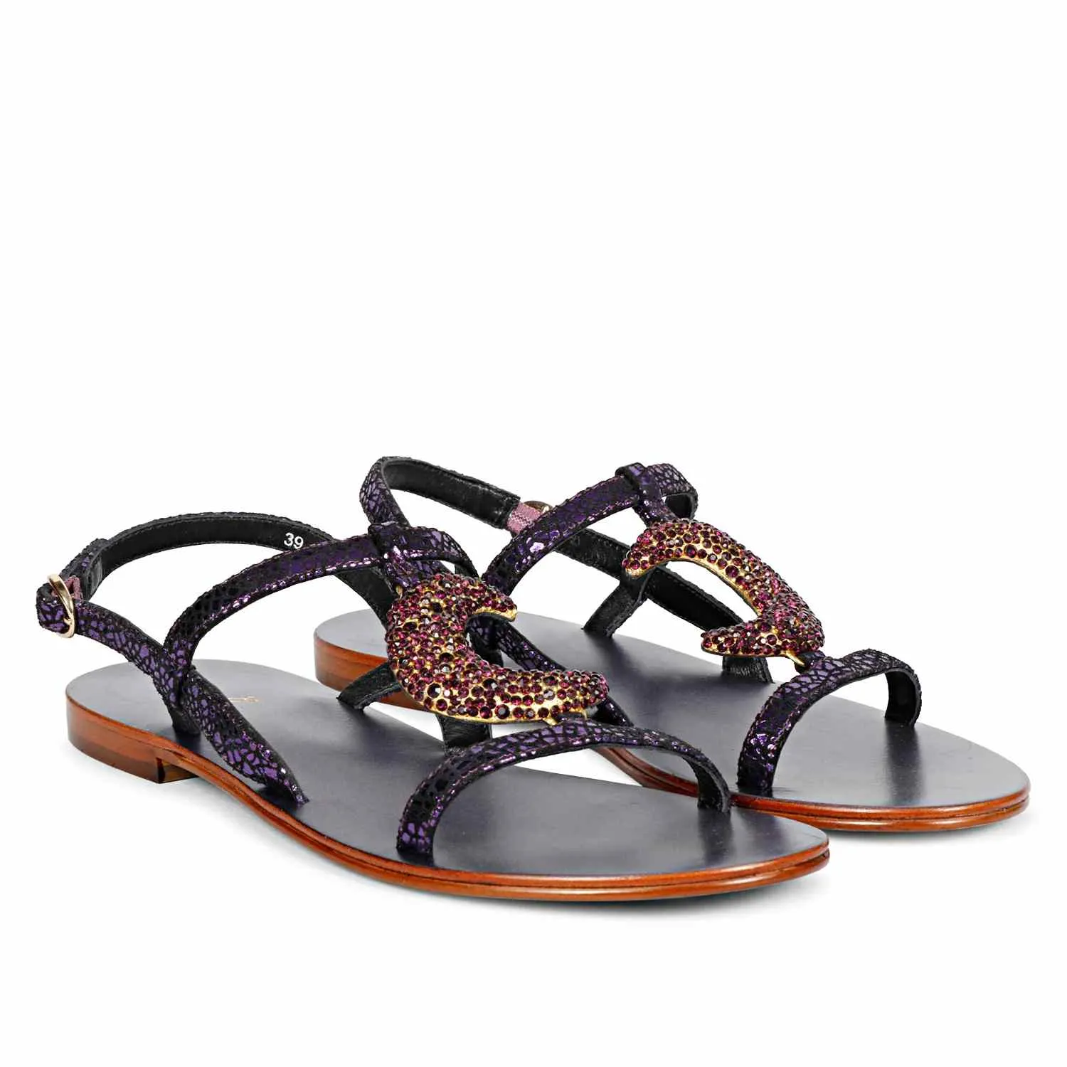 Saint Daisy Purple Leather Flat Sandal