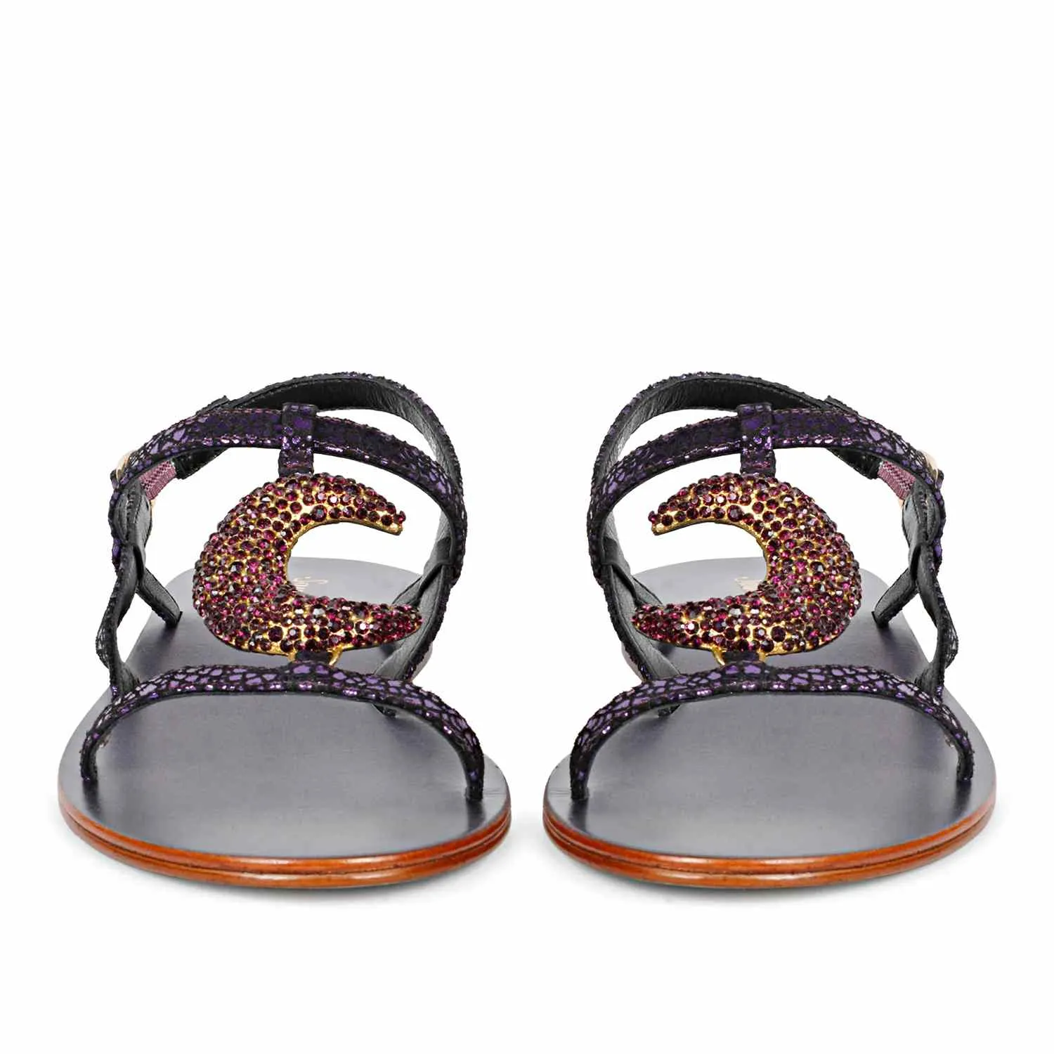 Saint Daisy Purple Leather Flat Sandal