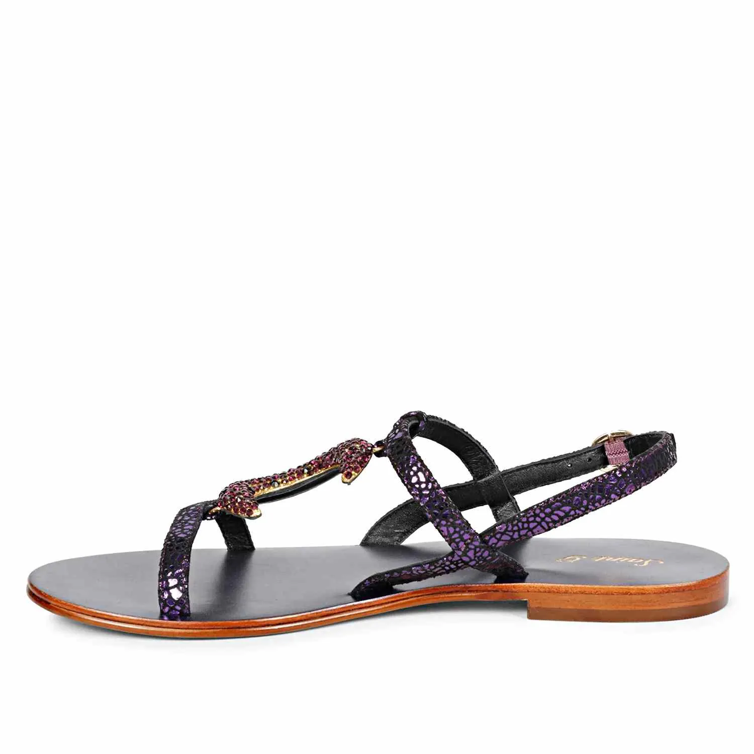 Saint Daisy Purple Leather Flat Sandal