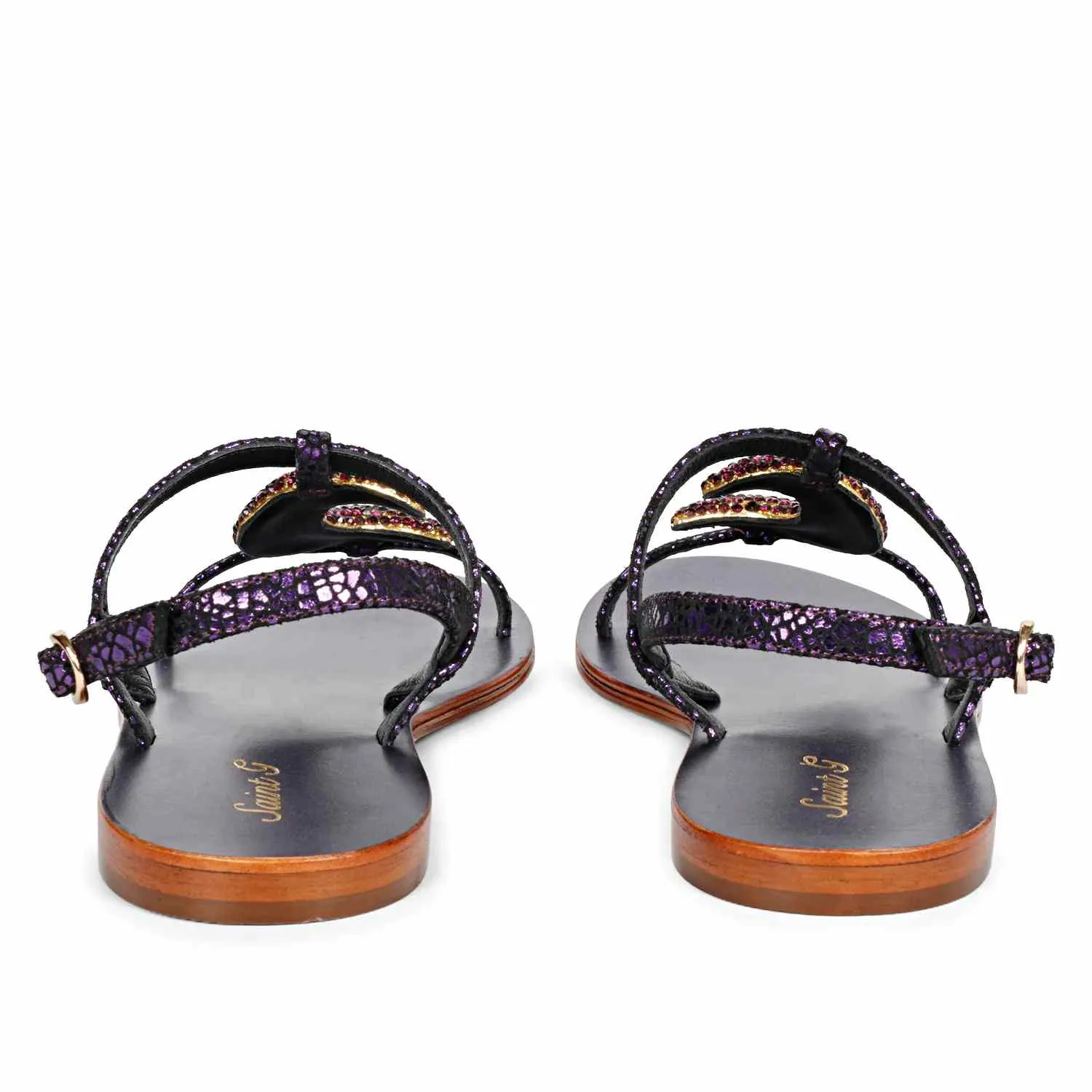 Saint Daisy Purple Leather Flat Sandal