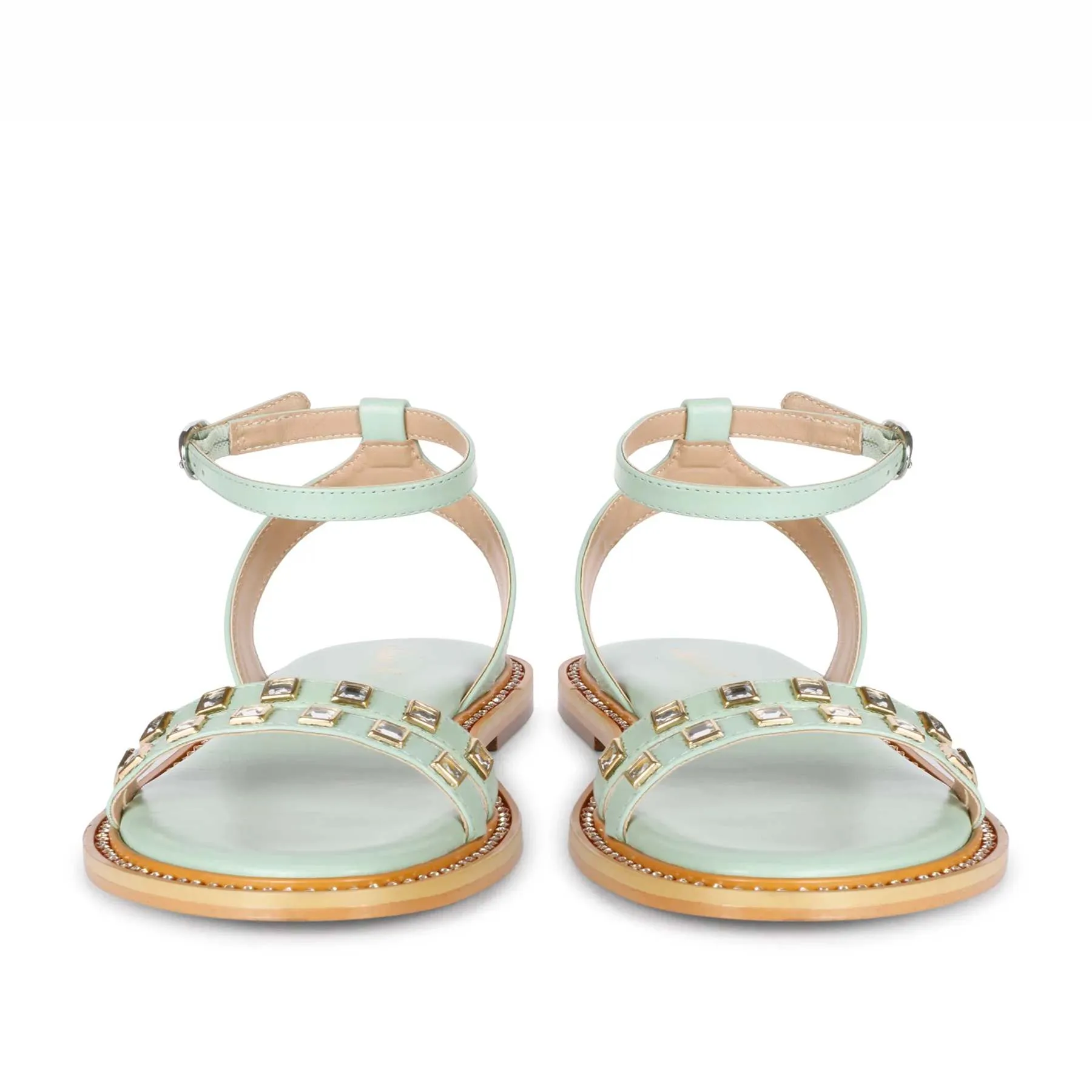 Saint Ivy Mint Leather Flat Sandal