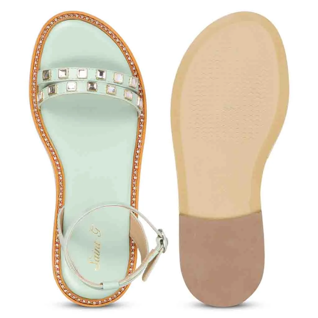 Saint Ivy Mint Leather Flat Sandal