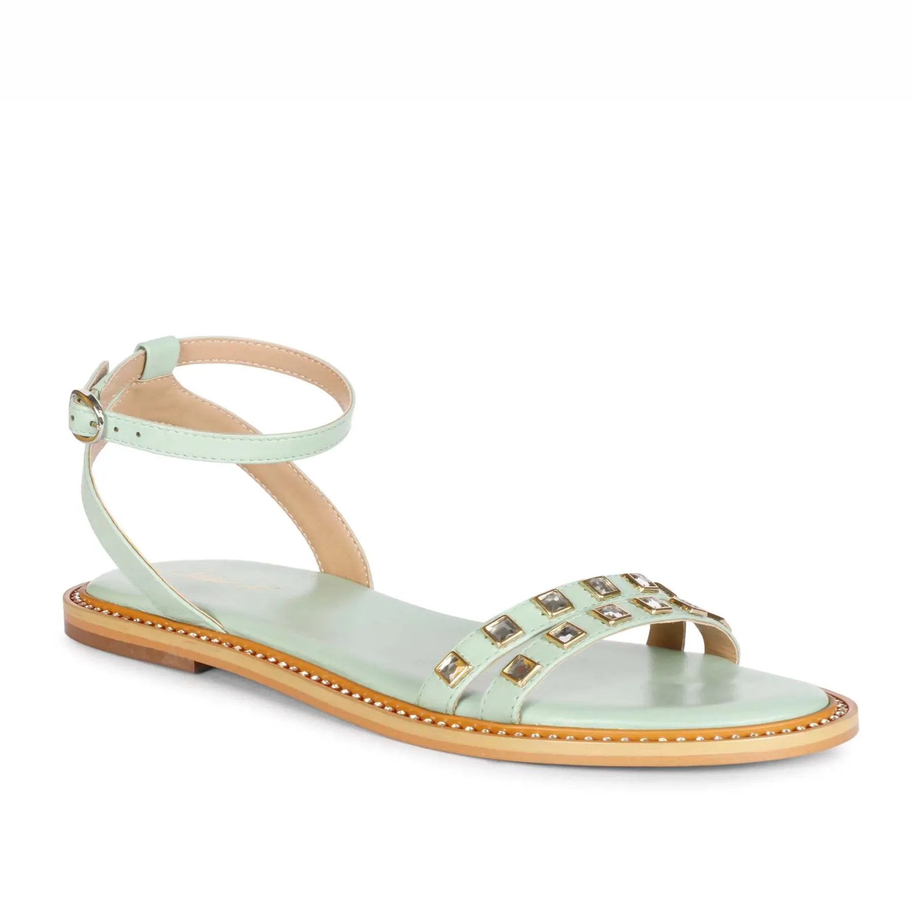 Saint Ivy Mint Leather Flat Sandal