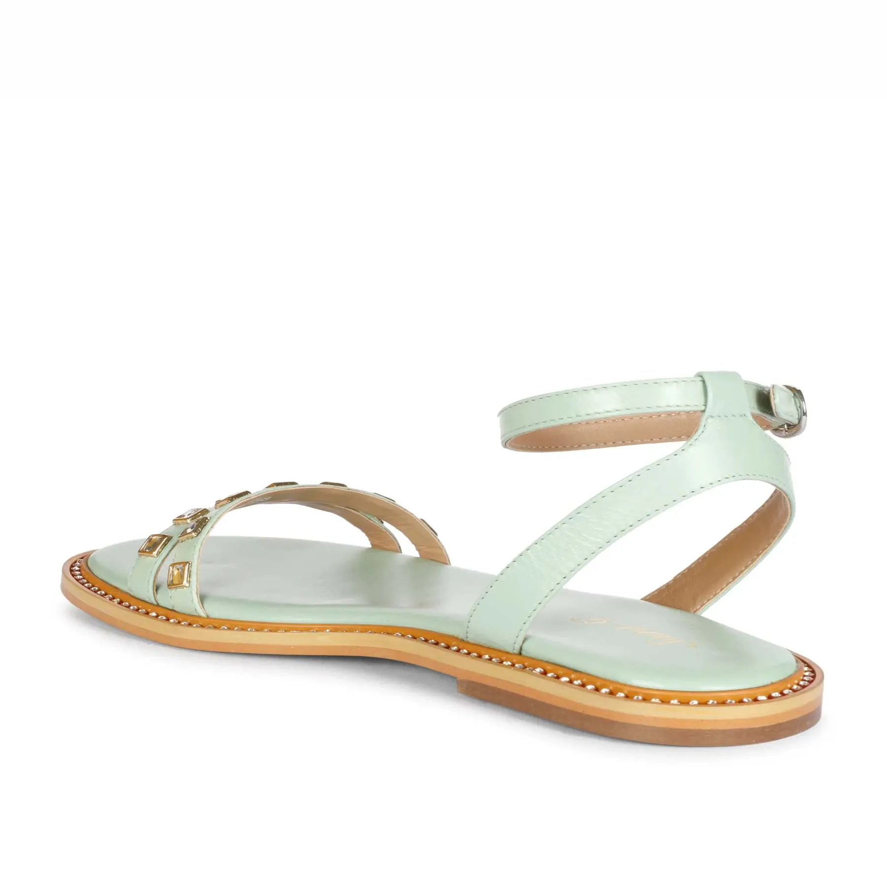 Saint Ivy Mint Leather Flat Sandal