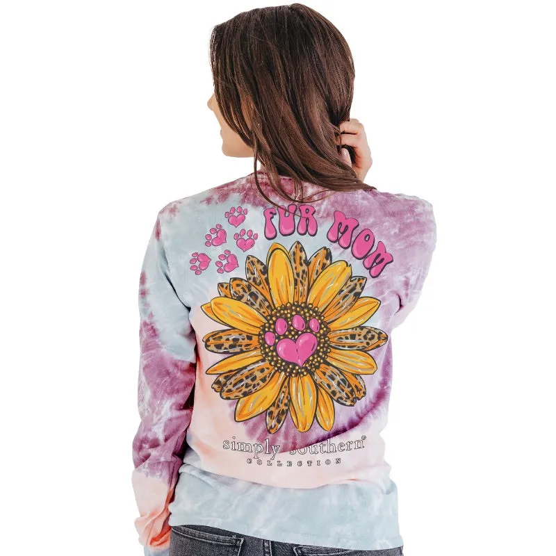 SALE Simply Southern Fur Mom Sunflower Tie Dye Long Sleeve T-Shirt