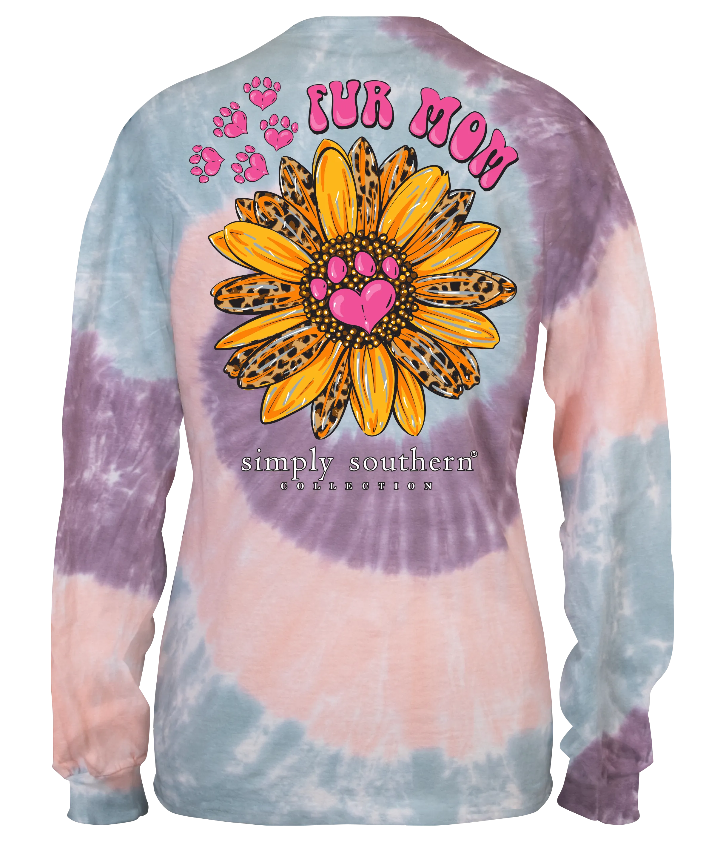 SALE Simply Southern Fur Mom Sunflower Tie Dye Long Sleeve T-Shirt