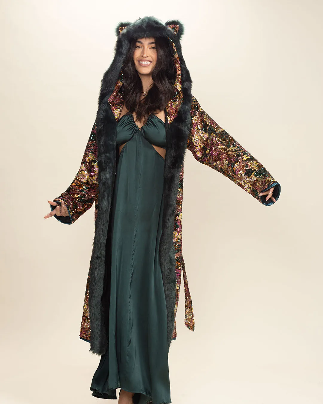 Sequin Oasis Emerald Cat Women's Faux Fur Style Robe | Classic